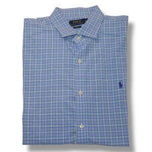 Polo Ralph Lauren Mens Slim Fit Button Down Shirt Blue Yellow Plaid Size XL 17